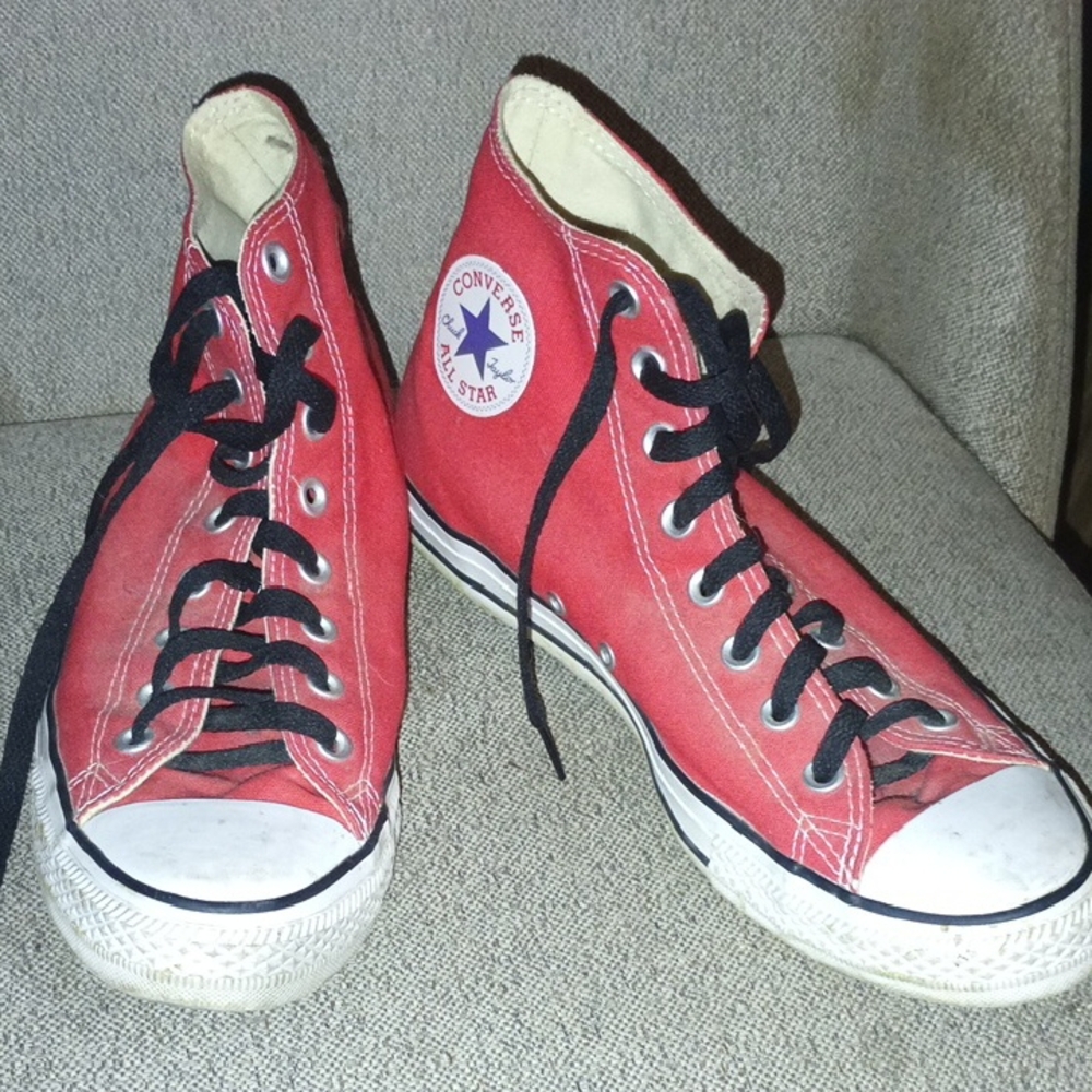 Converse Red Canvas High-Tops with Black Laces